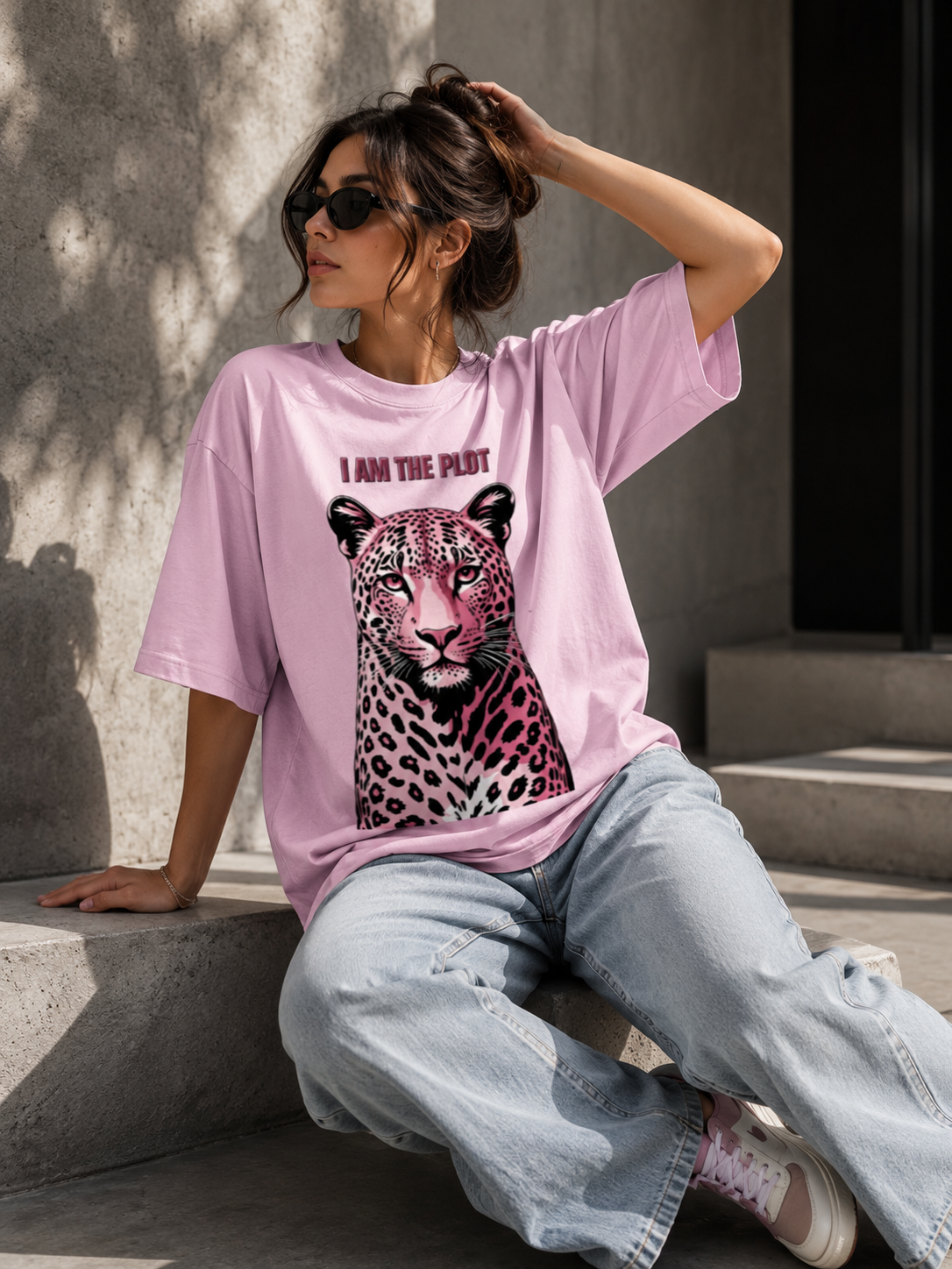 I Am The Plot Leopard Graphic | Premium Oversized T-Shirt