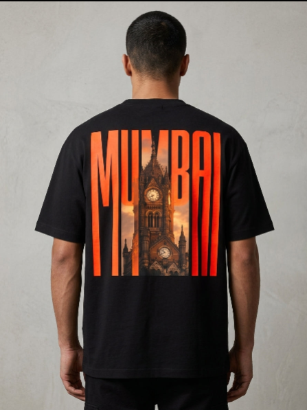 Mumbai Skyline | Premium Oversized T-Shirt – Black