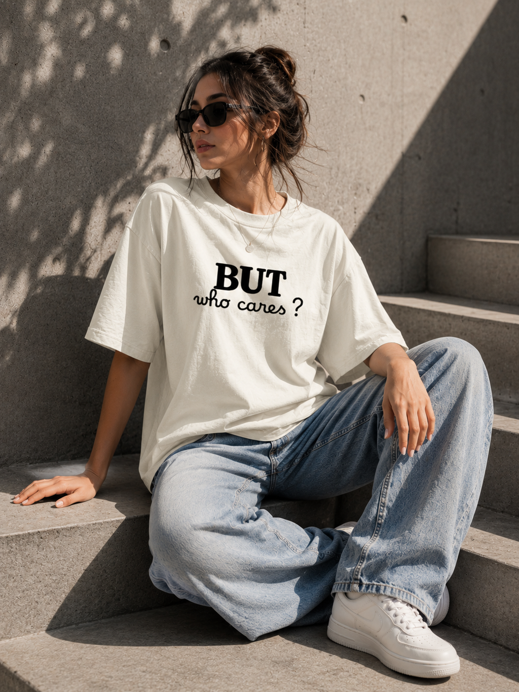 But Who Cares? | Premium Oversized T-Shirt – Off White