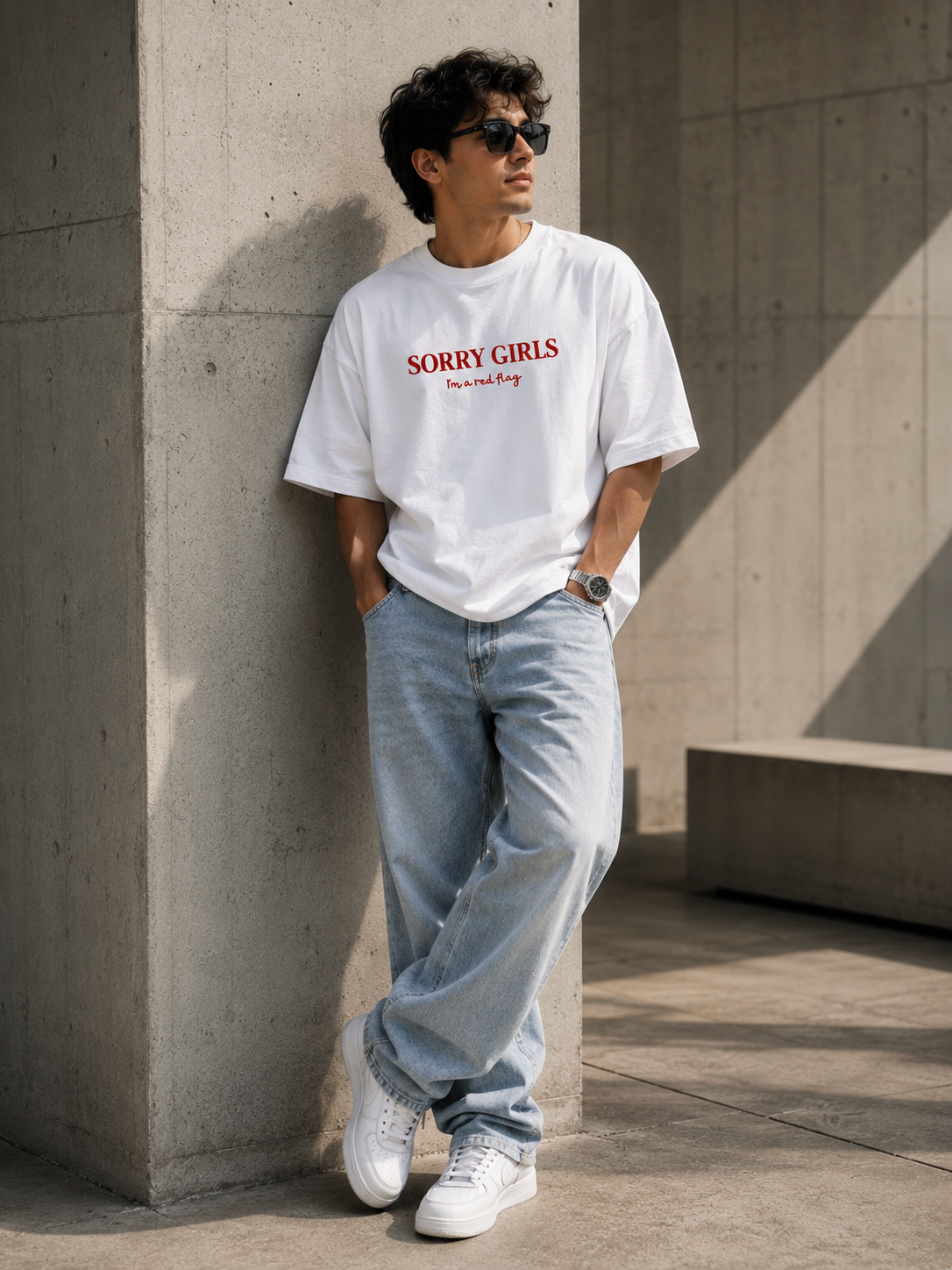Sorry Girls – I'm a Red Flag Oversized T-Shirt | White