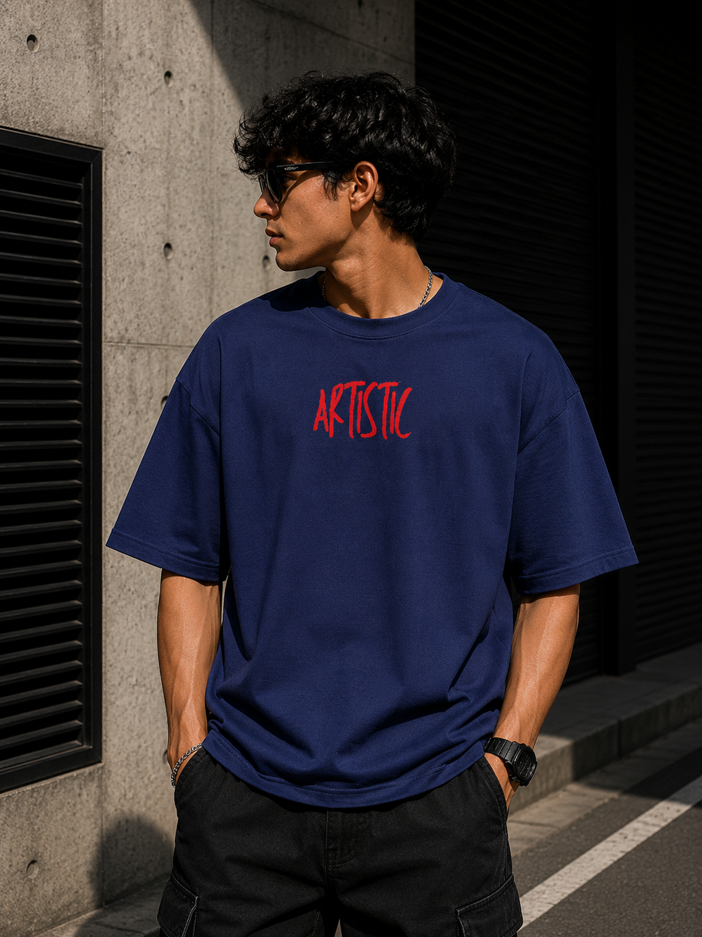 Stay Artistic | Premium Oversized T-Shirt – Navy Blue