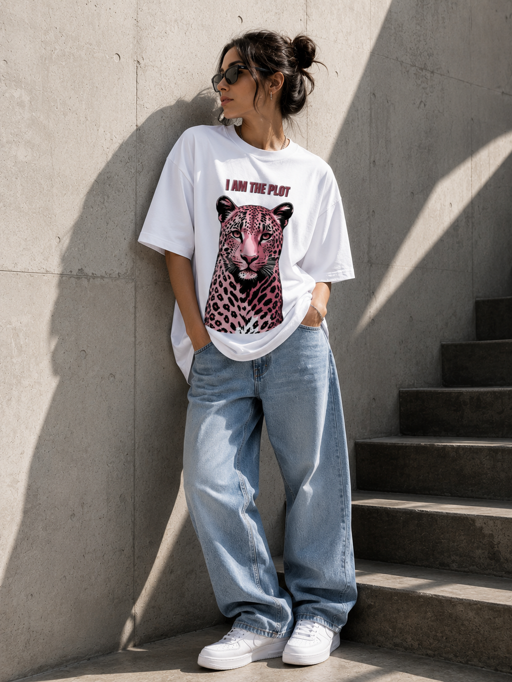 I Am The Plot Leopard Graphic | Premium Oversized T-Shirt